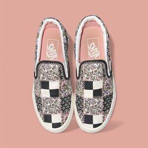 Vans Slip-On Sneakers - Black and Pink Floral Checkered